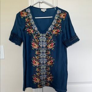 Sundance Embroidered Teal Top